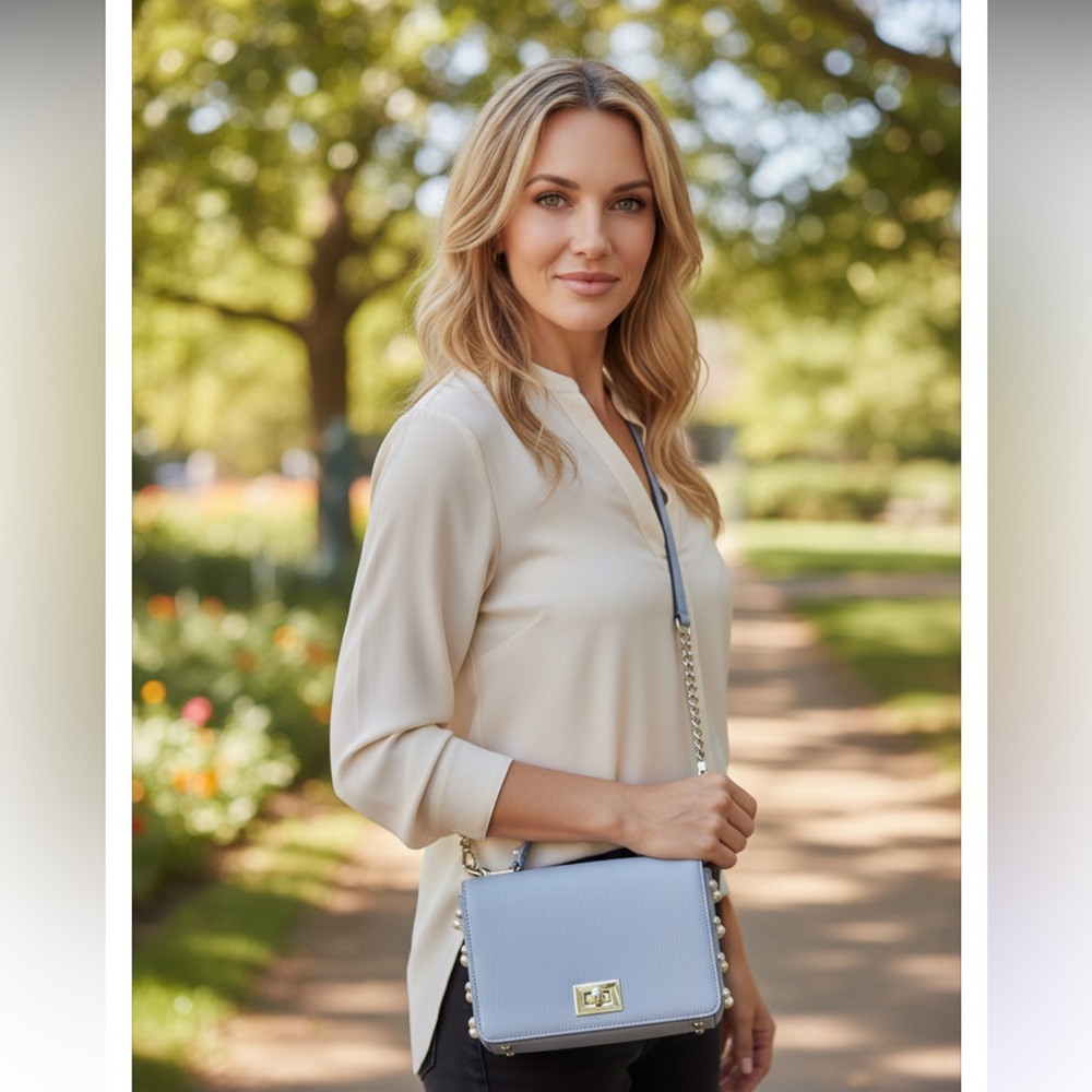 Kate Spade Elegant Pearl-Stud Light Blue Top-Handle Women's Bag EUC - Picture 11 of 15
